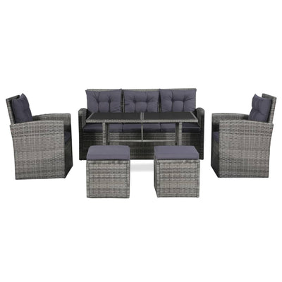 vidaXL 6 Piece Garden Lounge Set with Cushions Poly Rattan Grey