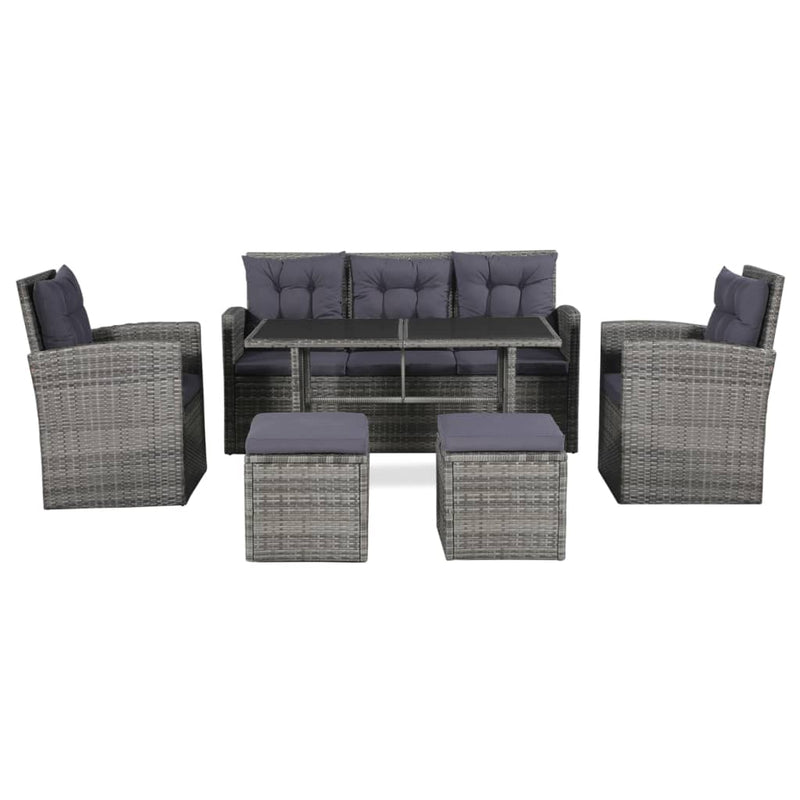 vidaXL 6 Piece Garden Lounge Set with Cushions Poly Rattan Grey