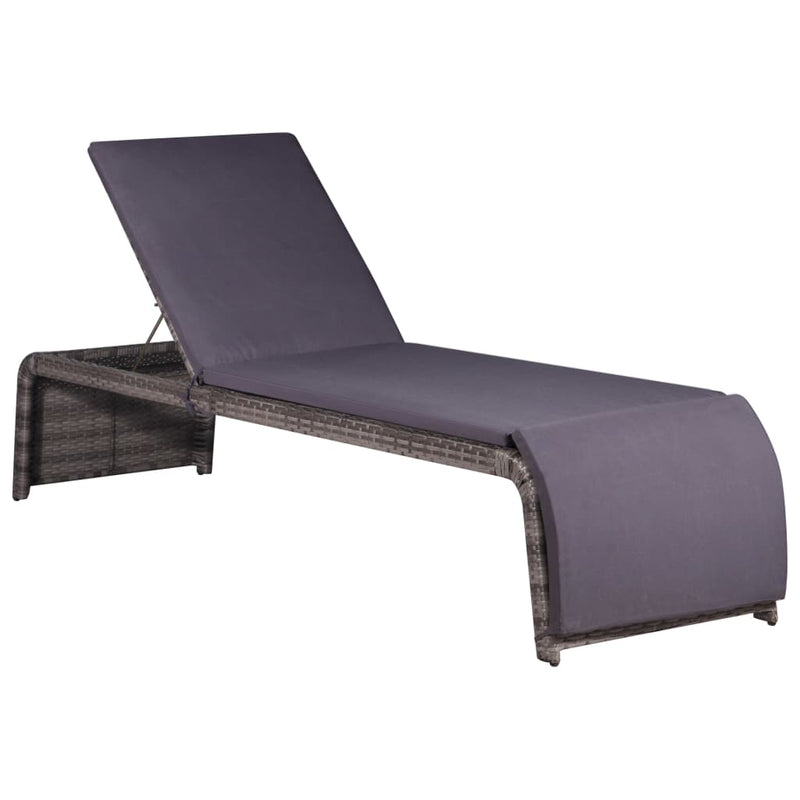 vidaXL Sun Lounger with Table Poly Rattan Grey