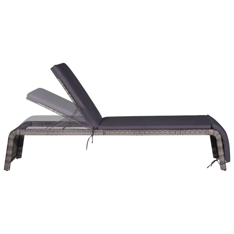 vidaXL Sun Lounger with Table Poly Rattan Grey