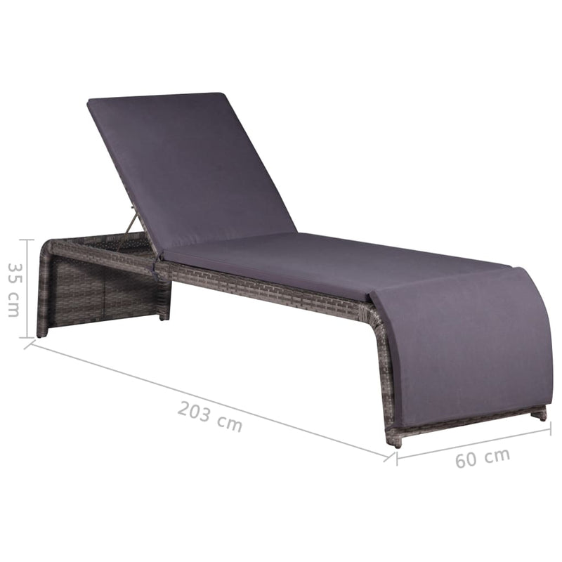 vidaXL Sun Lounger with Table Poly Rattan Grey