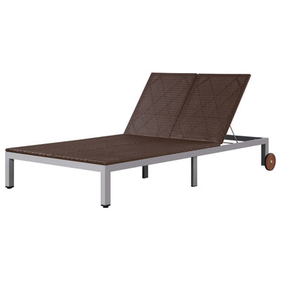 vidaXL Double Sun Lounger with Wheels Poly Rattan Black