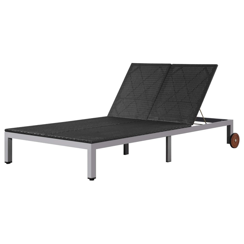 vidaXL Double Sun Lounger with Wheels Poly Rattan Black