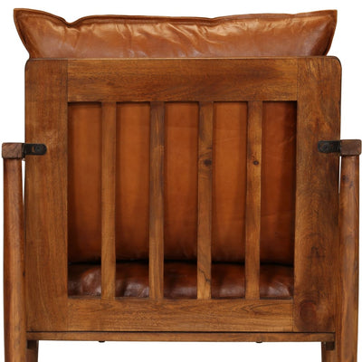 vidaXL Armchair Brown Real Leather with Acacia Wood