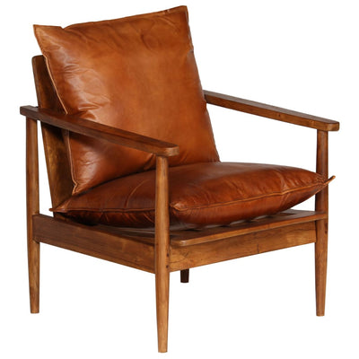 vidaXL Armchair Brown Real Leather with Acacia Wood