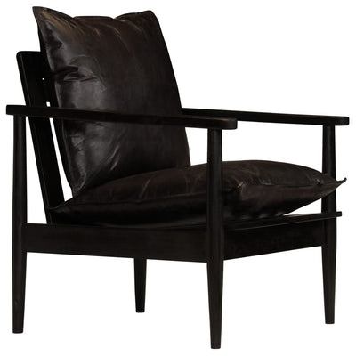vidaXL Armchair Black Real Leather with Solid Wood Acacia
