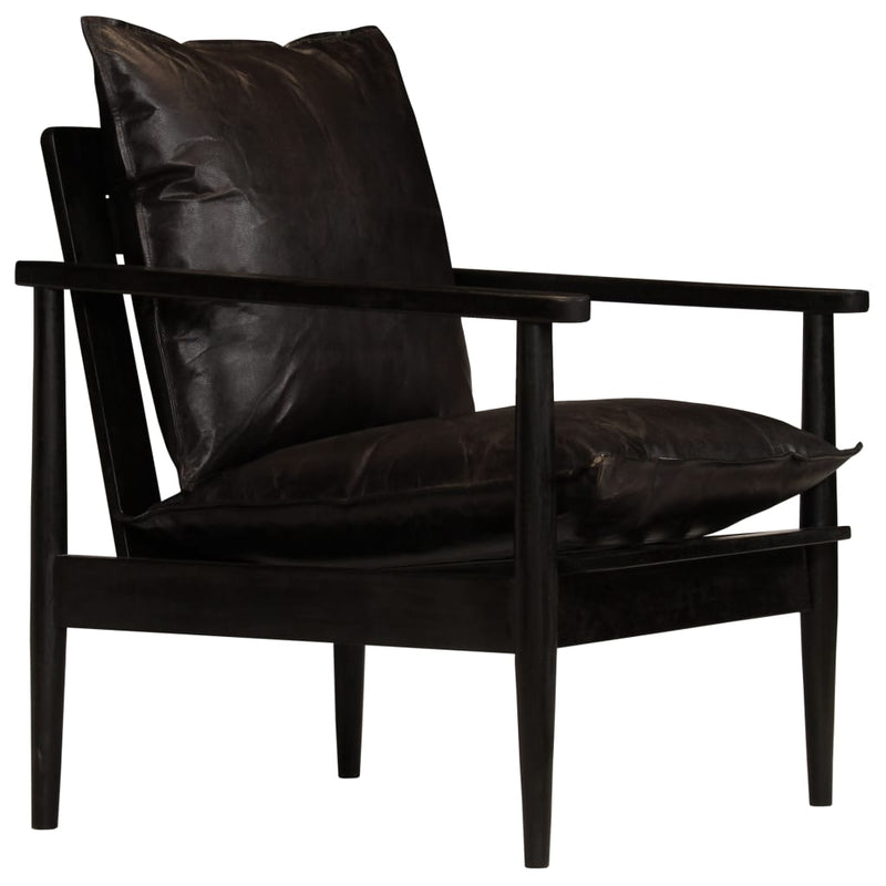 vidaXL Armchair Black Real Leather with Solid Wood Acacia