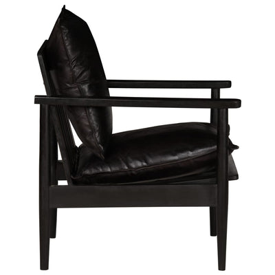vidaXL Armchair Black Real Leather with Solid Wood Acacia