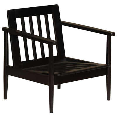 vidaXL Armchair Black Real Leather with Solid Wood Acacia