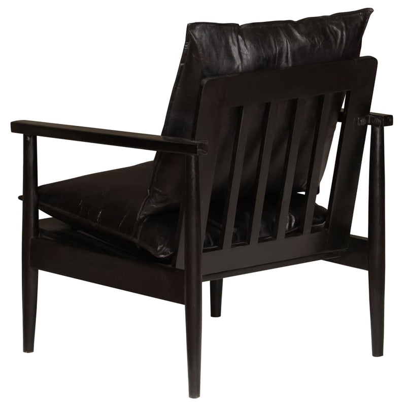 vidaXL Armchair Black Real Leather with Solid Wood Acacia