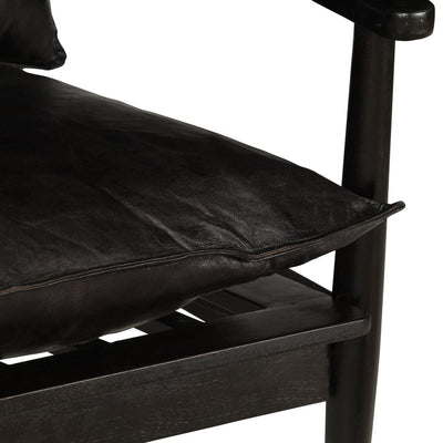 vidaXL Armchair Black Real Leather with Solid Wood Acacia