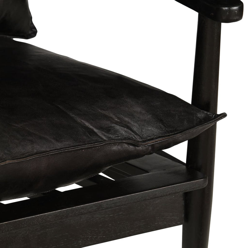 vidaXL Armchair Black Real Leather with Solid Wood Acacia