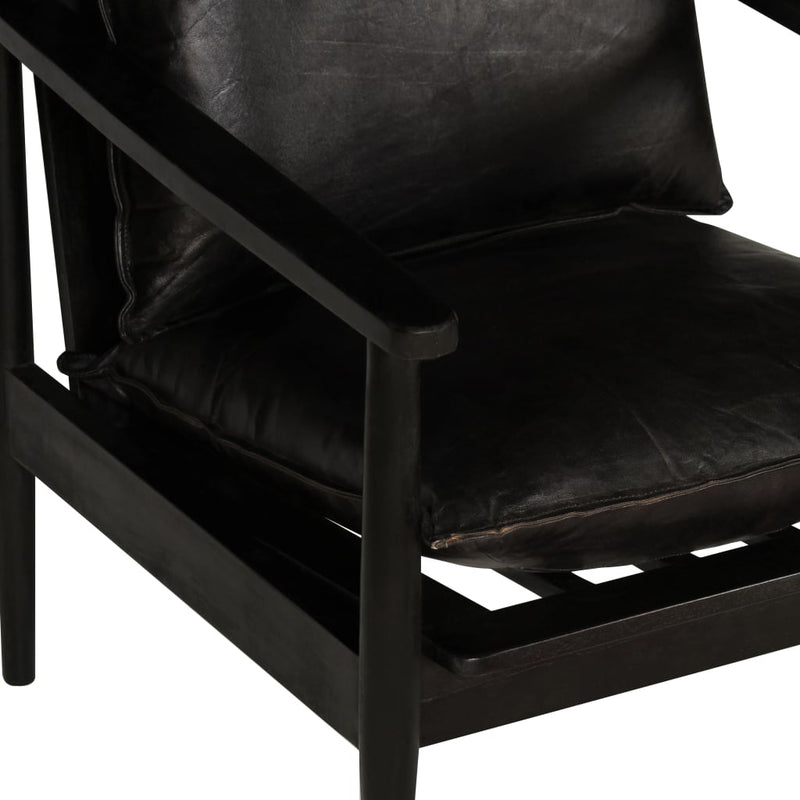 vidaXL Armchair Black Real Leather with Solid Wood Acacia