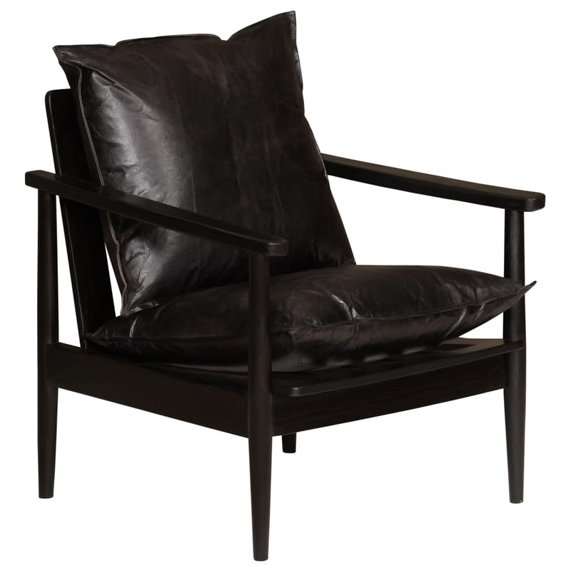 vidaXL Armchair Black Real Leather with Solid Wood Acacia