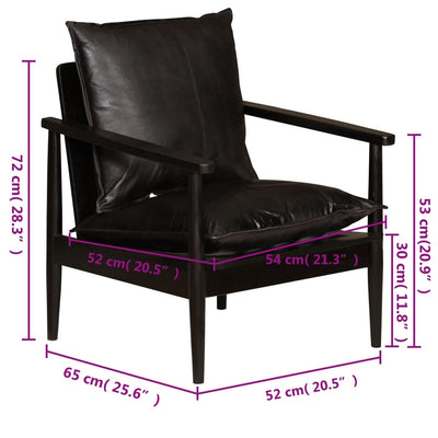 vidaXL Armchair Black Real Leather with Solid Wood Acacia