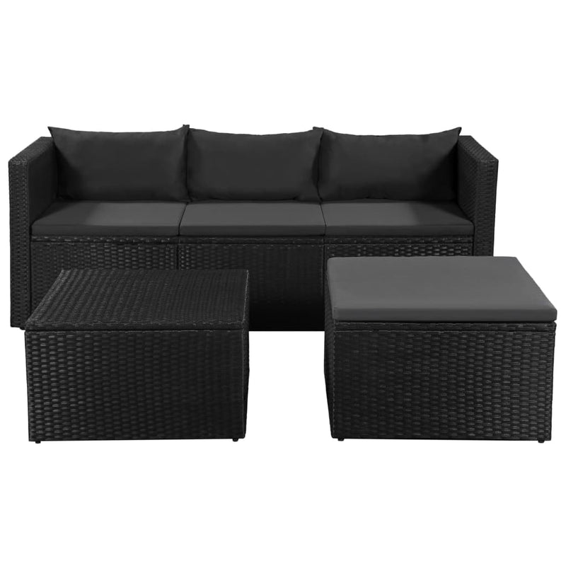 vidaXL 3 Piece Garden Lounge Set Poly Rattan Black and Grey