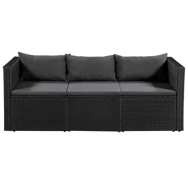 vidaXL 3 Seater Garden Sofa Black Poly Rattan with White Cushions