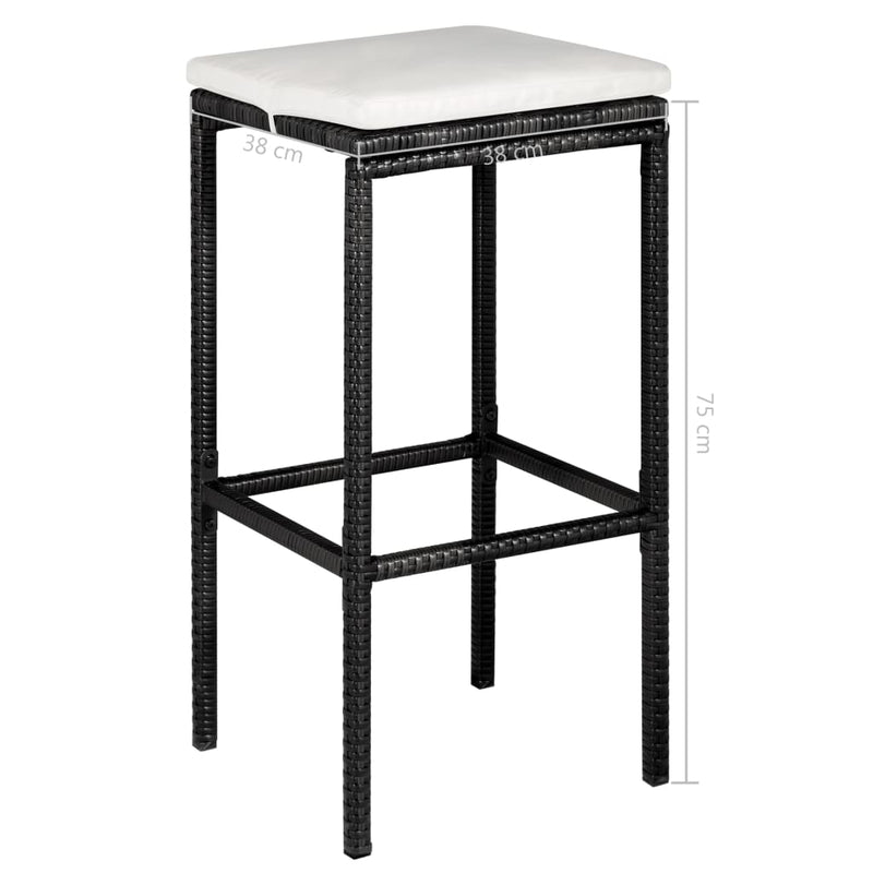 vidaXL 3 Piece Bistro Set with Cushions Poly Rattan Black