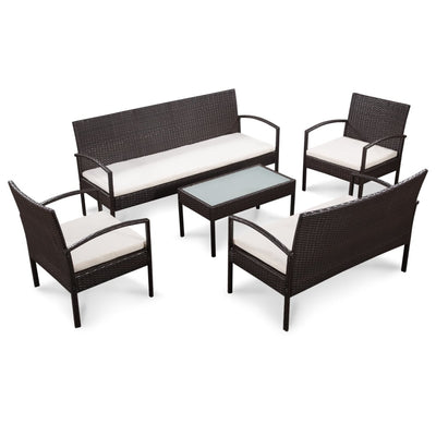 vidaXL 5 Piece Garden Lounge Set with Cushions Poly Rattan Brown