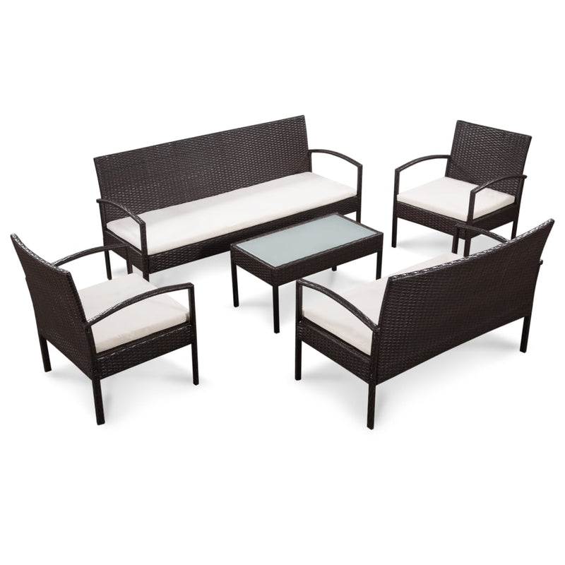 vidaXL 5 Piece Garden Lounge Set with Cushions Poly Rattan Brown