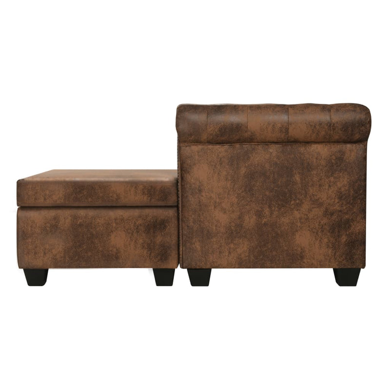 vidaXL L-shaped Chesterfield Sofa Artificial Suede Leather Brown