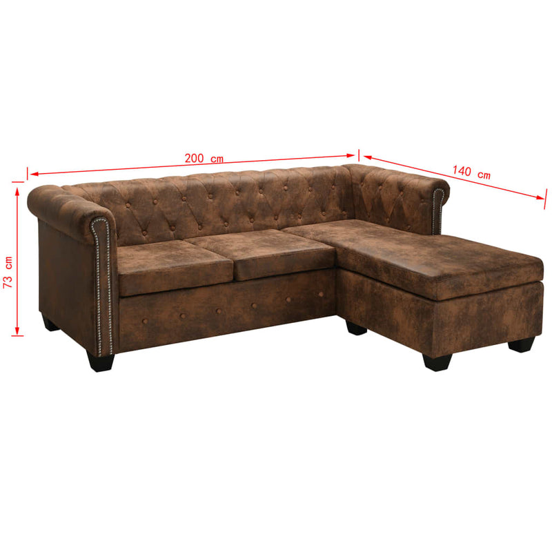 vidaXL L-shaped Chesterfield Sofa Artificial Suede Leather Brown