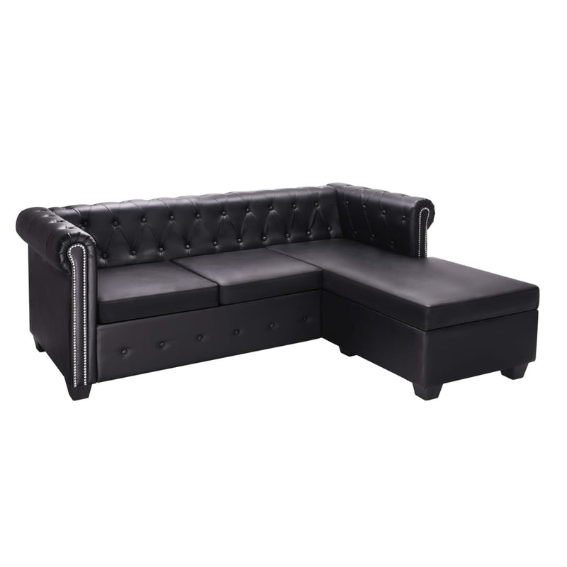 vidaXL L-shaped Chesterfield Sofa Artificial Leather Black