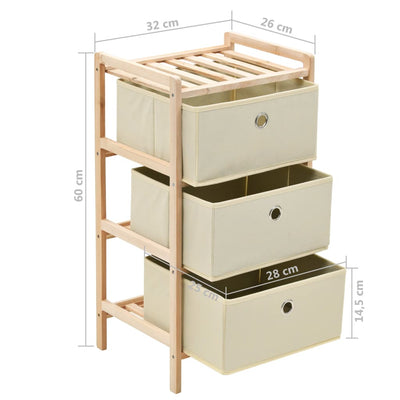 vidaXL Storage Rack with 3 Fabric Baskets Cedar Wood Beige