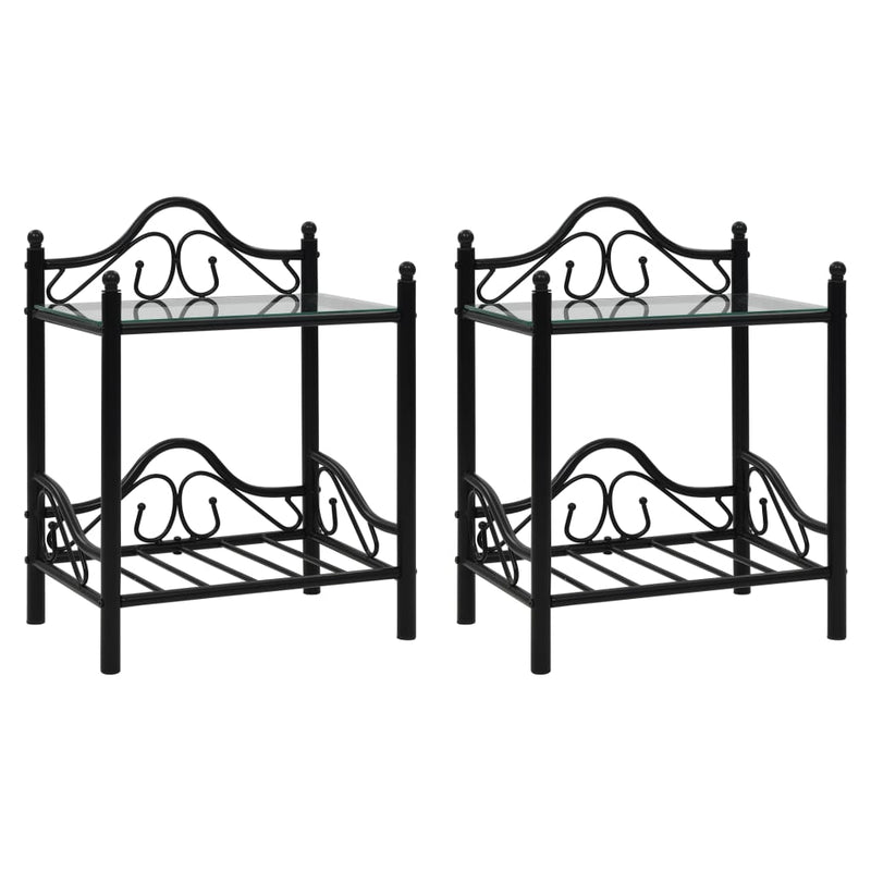 vidaXL Bedside Tables 2 pcs Steel and Tempered Glass 45x30.5x60 cm Black