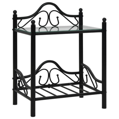 vidaXL Bedside Tables 2 pcs Steel and Tempered Glass 45x30.5x60 cm Black
