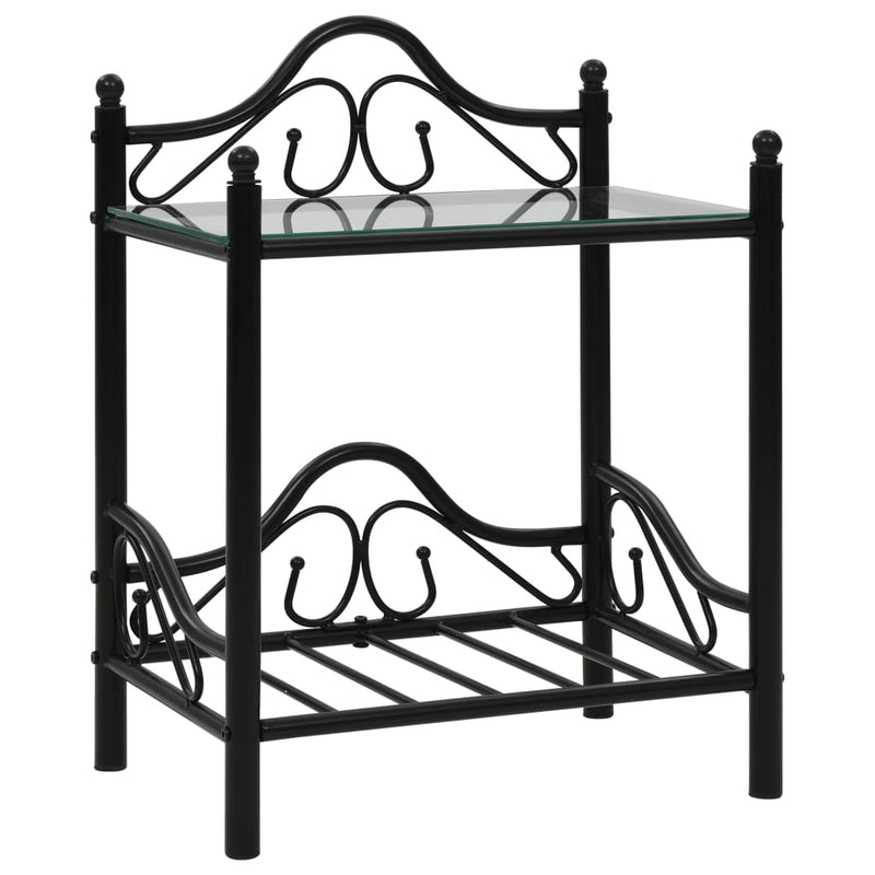 vidaXL Bedside Tables 2 pcs Steel and Tempered Glass 45x30.5x60 cm Black