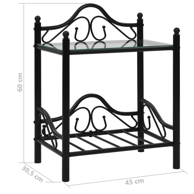 vidaXL Bedside Tables 2 pcs Steel and Tempered Glass 45x30.5x60 cm Black