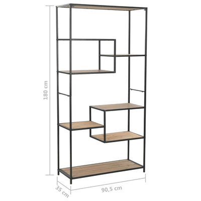 vidaXL Bookcase Solid Firwood and Steel 90.5x35x180 cm