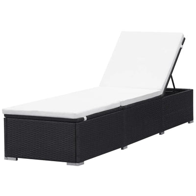 vidaXL Sun Lounger with Cushion Poly Rattan Black