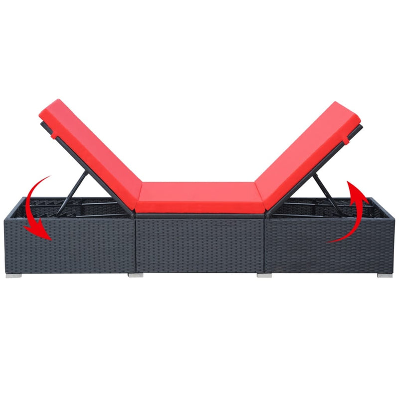 vidaXL Sun Lounger with Cushion Poly Rattan Black