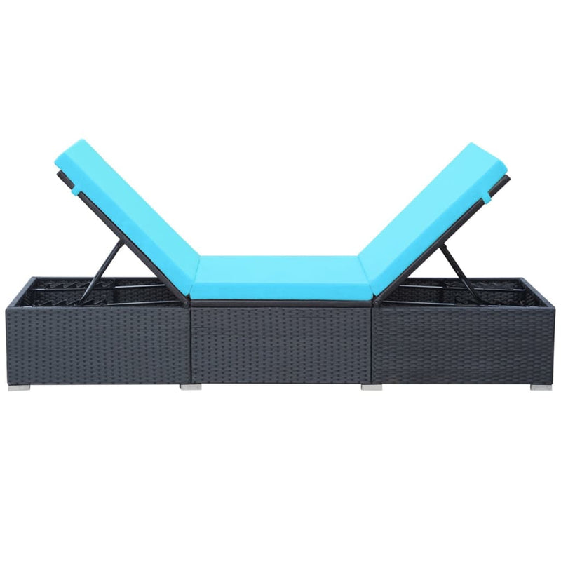 vidaXL Sun Lounger with Cushion Poly Rattan Black