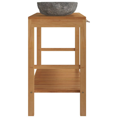 vidaXL Bathroom Vanity Cabinet Solid Teak with Riverstone Sinks