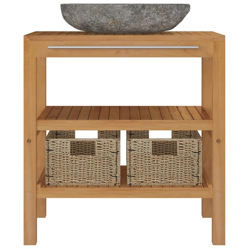 vidaXL Bathroom Vanity Cabinet Solid Teak with Riverstone Sink