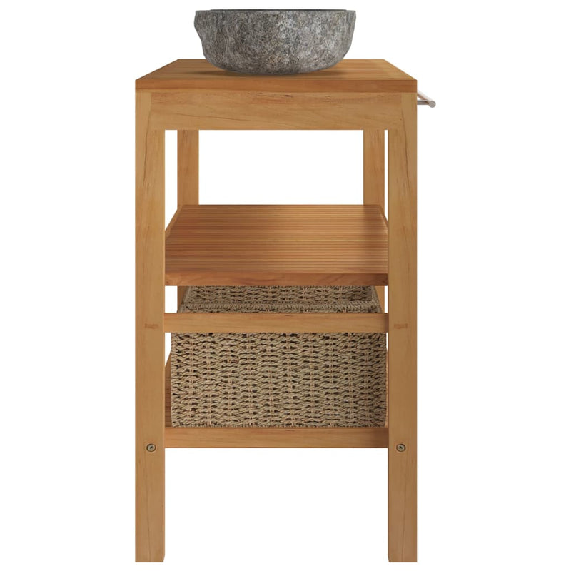 vidaXL Bathroom Vanity Cabinet Solid Teak with Riverstone Sinks