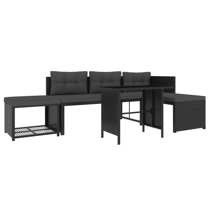 vidaXL 4 Piece Garden Lounge Set Poly Rattan Black