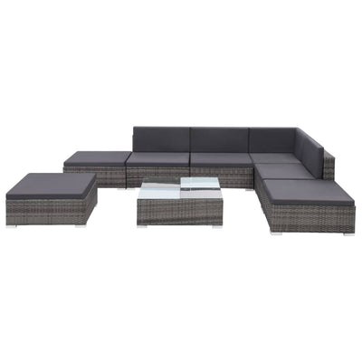 vidaXL 8 Piece Garden Lounge Set with Cushions Poly Rattan Grey