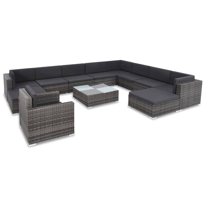 vidaXL 12 Piece Garden Lounge Set with Cushions Poly Rattan Grey