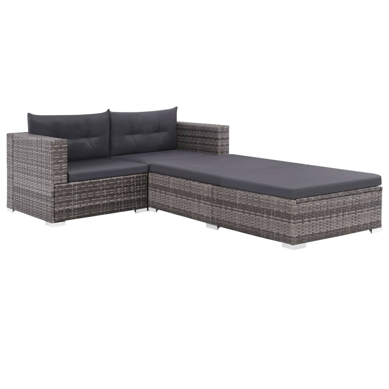 vidaXL 3 Piece Garden Lounge Set with Cushions Poly Rattan Grey