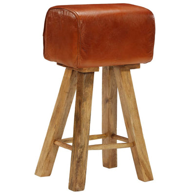 vidaXL Bar Chairs 2 pcs Real Leather and Solid Mango Wood