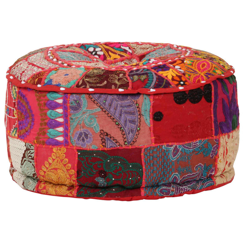 vidaXL Patchwork Pouffe Round Cotton Handmade 40x20 cm Beige