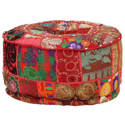 vidaXL Patchwork Pouffe Round Cotton Handmade 40x20 cm Beige