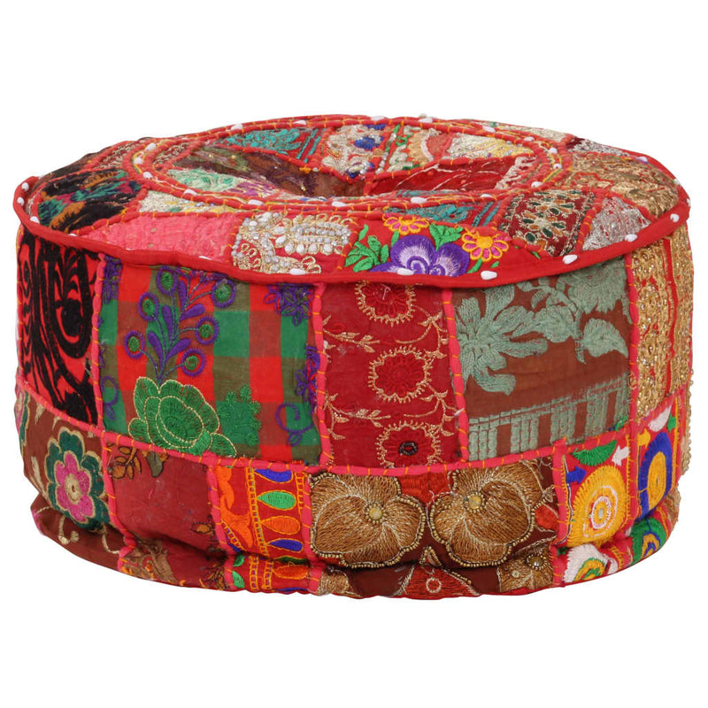 vidaXL Patchwork Pouffe Round Cotton Handmade 40x20 cm Beige