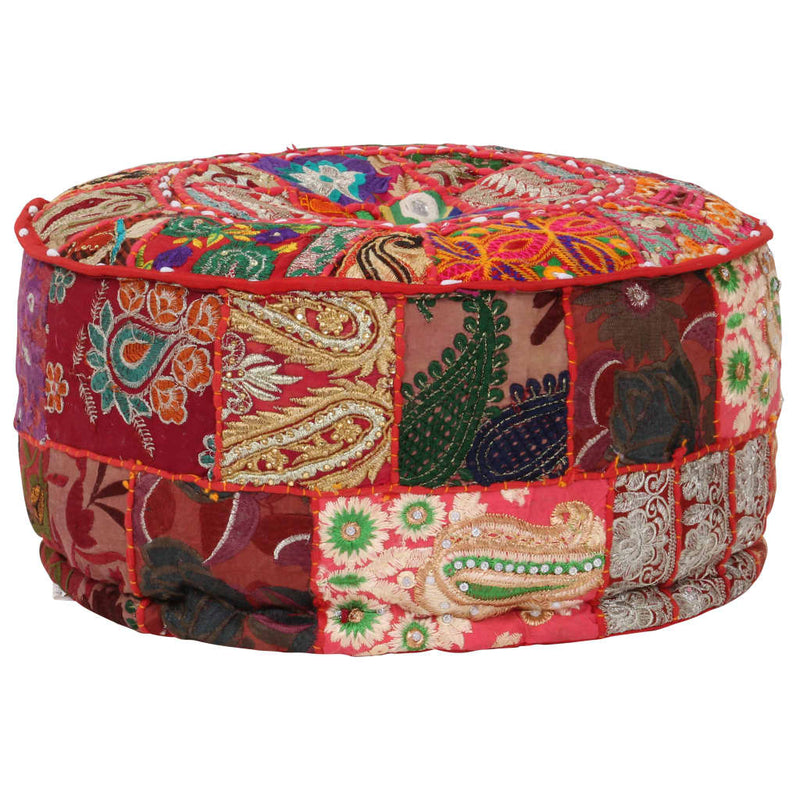 vidaXL Patchwork Pouffe Round Cotton Handmade 40x20 cm Beige