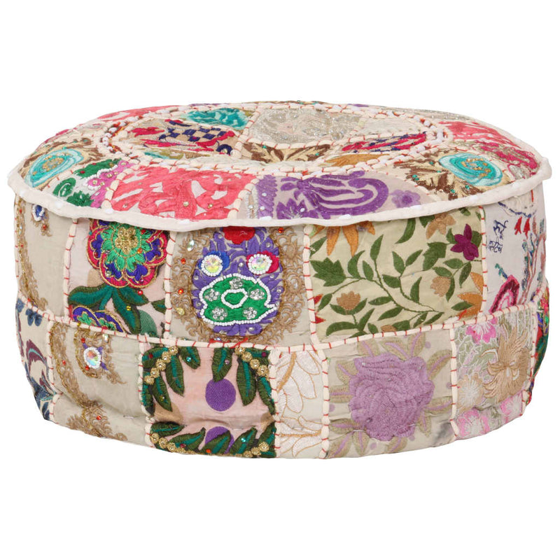 vidaXL Patchwork Pouffe Round Cotton Handmade 40x20 cm Beige