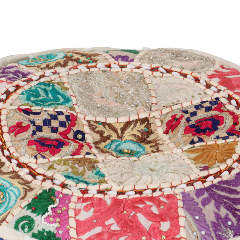 vidaXL Patchwork Pouffe Round Cotton Handmade 40x20 cm Beige